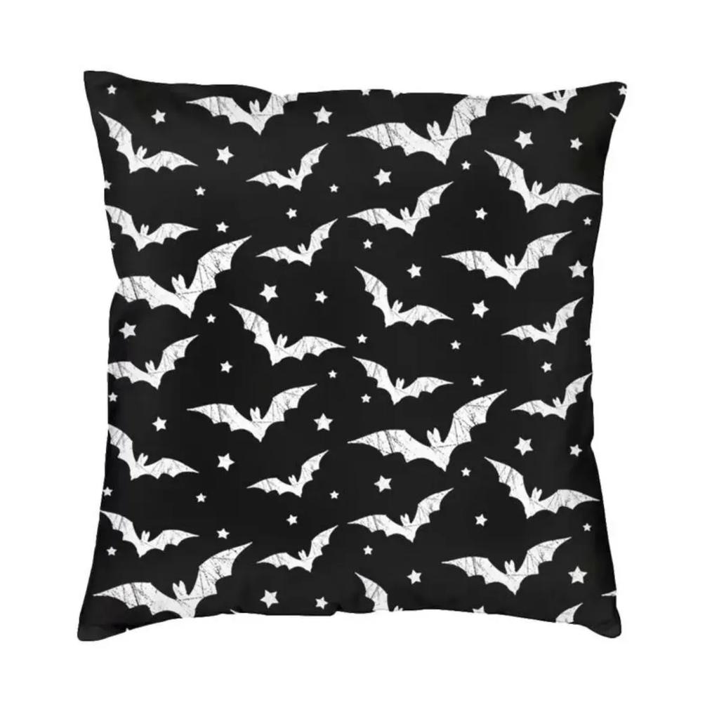 Pastel Goth Pink Black Bats Nordic Throw Pillow Cover Home Decorative Halloween Witch Chair Cushion 45x45cm Pillowcases