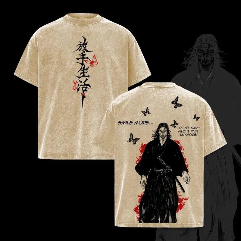 Anime Vagabond Miyamoto Musashi Graphic T Shirt Men Short Sleeve Clothing Oversized Tshirt Washed Cotton Tee Harajuku T-shirt