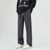 Summer Ice Silk Drape Trousers Black Ruffian Handsome High-end Belt Decorative Elastic Straight Casual Trousers Trousers
