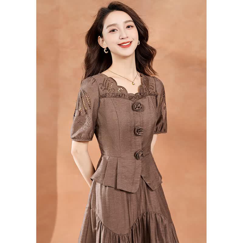 Women's Tencel Acetate Lace-Trim Skirt Set