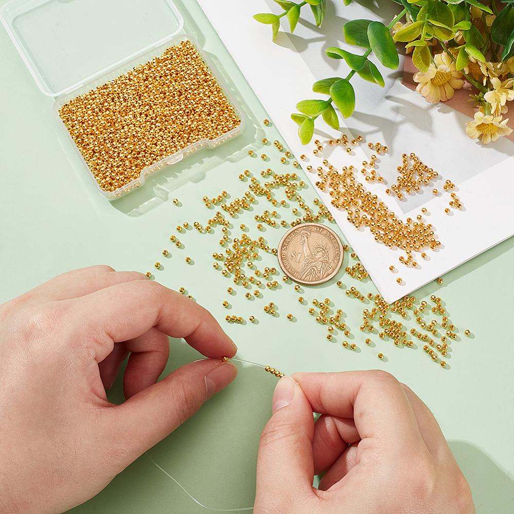 2000Pcs Brass Spacer Beads, Seamless, Round, Real 24K Gold Plated, 2.4mm