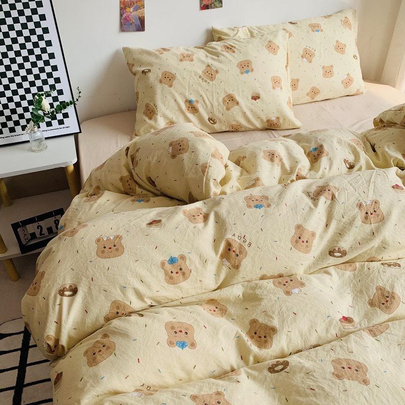 Super Soft Cotton Chenille Bear Embroidery Bedding Set - 4-Piece Simple Cartoon Duvet & Sheet