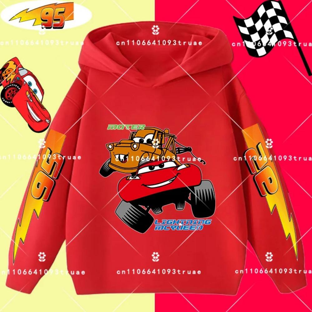 Felpa con cappuccio per bambini e ragazzi, stampa divertente di Saetta McQueen, autunno e inverno, moda casual, calda, felpa da studente