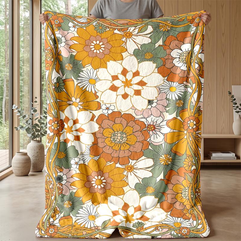 Vintage Floral Decor Theme blanket Lightweight Warm Flannel Blanket Decorative Throw Blanket for Home Decoration