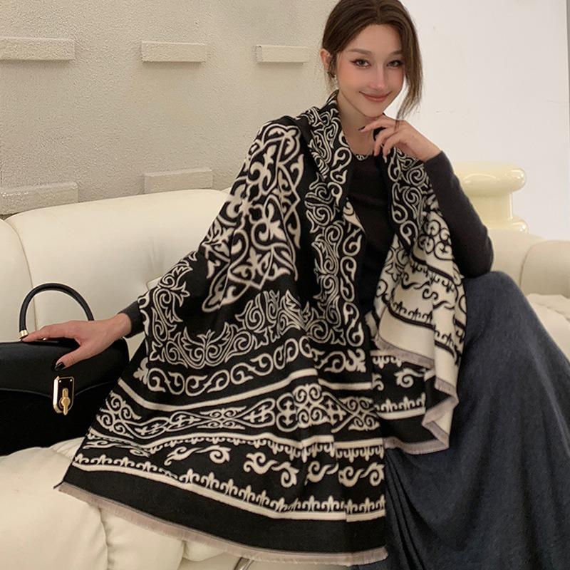 Women S Ethnic Style Faux Cashmere Scarf Warm Thick Travel Shawl