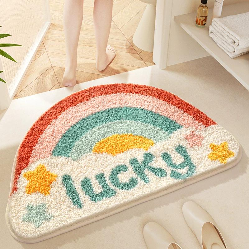 Cartoon Semi-Circular Bath Mats | Thickened Plush Non-Slip Bathroom Rug | Quick-Dry Super Absorbent Foot Mat for Bathroom Decor
