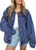 Women's Autumn Loose Lapel Denim Jacket - Casual Long Sleeve Outerwear