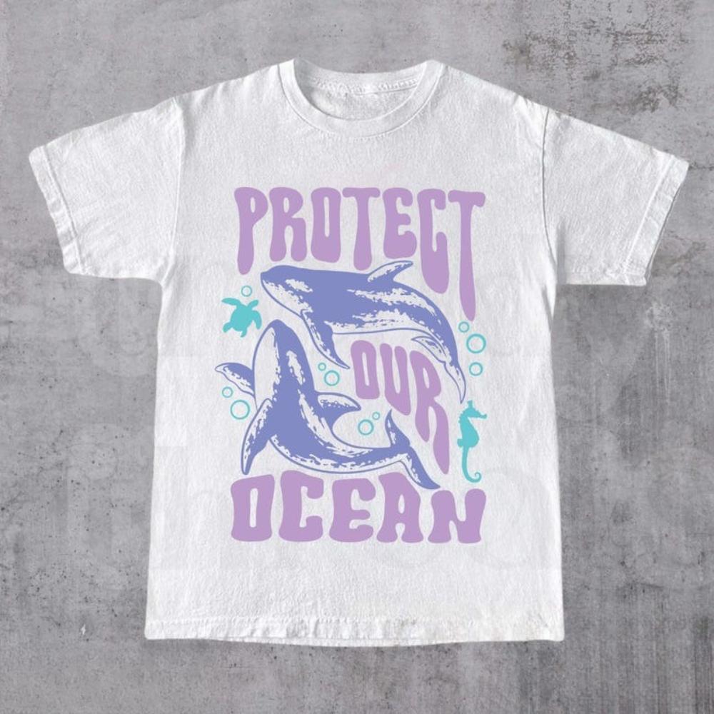 Protect The Ocean Whale 90s TShirt Retro Ocean Nature Graphic T Shirts Unisex Women Cotton Loose Streetwear Oneck Shortsleev S