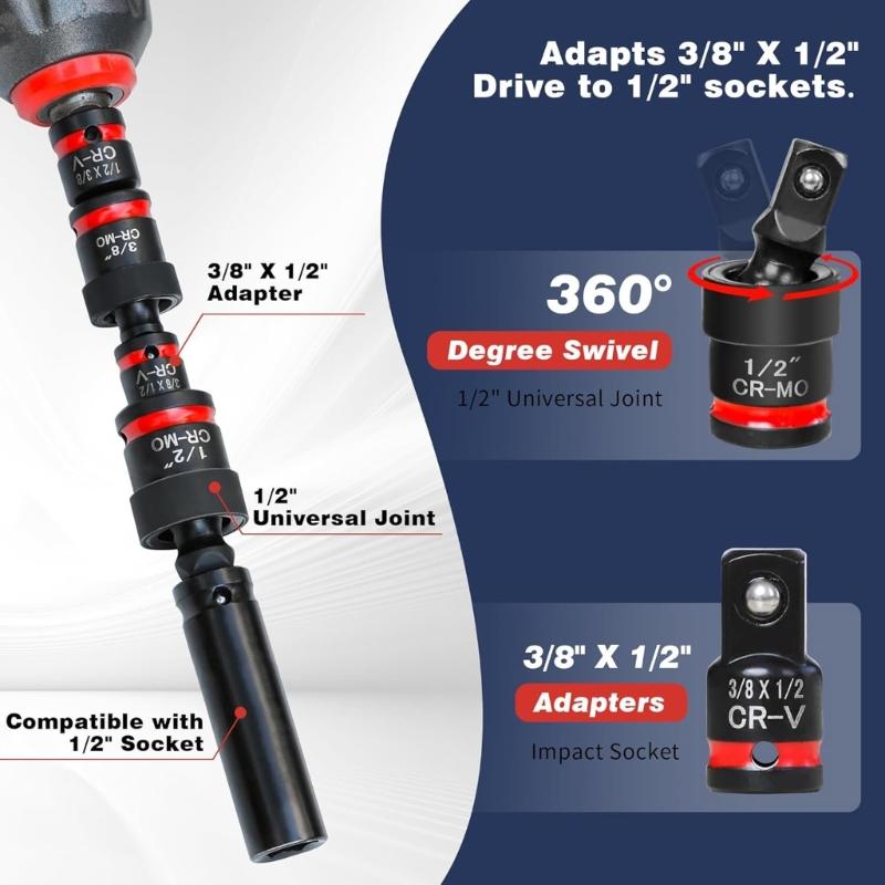 Professional Impact Socket Adapter And Universal Joint Combo Tool For Automotive Mechanical Repairs