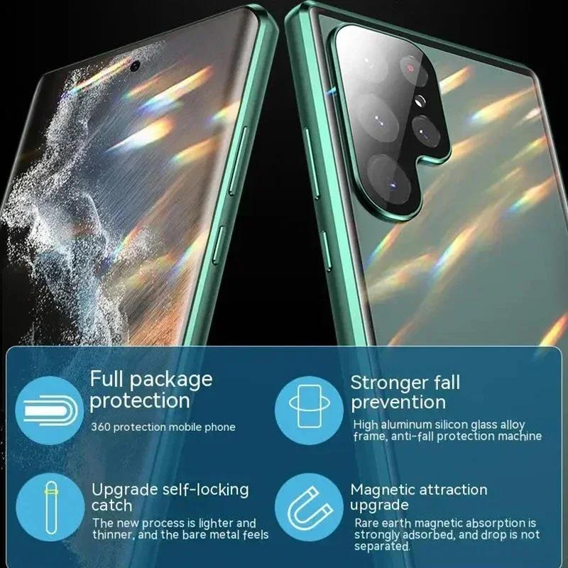Double Sided Glass Metal Magnetic Camera Protection Case For Samsung Galaxy S25 S24 S23 S22 S21 Ultra Plus 360 Full Cover Cases