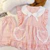 Cute Doll Collar Lace Pink Plaid Pajamas Women's Short-sleeved Shorts Ins Style Suit Soft and Cute Can Be Worn Outside Loungewear