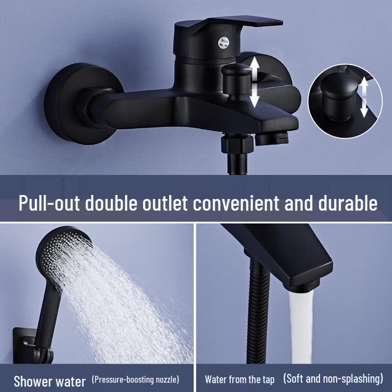 TLXT Matte Black Wall-Mounted Shower Faucet Set