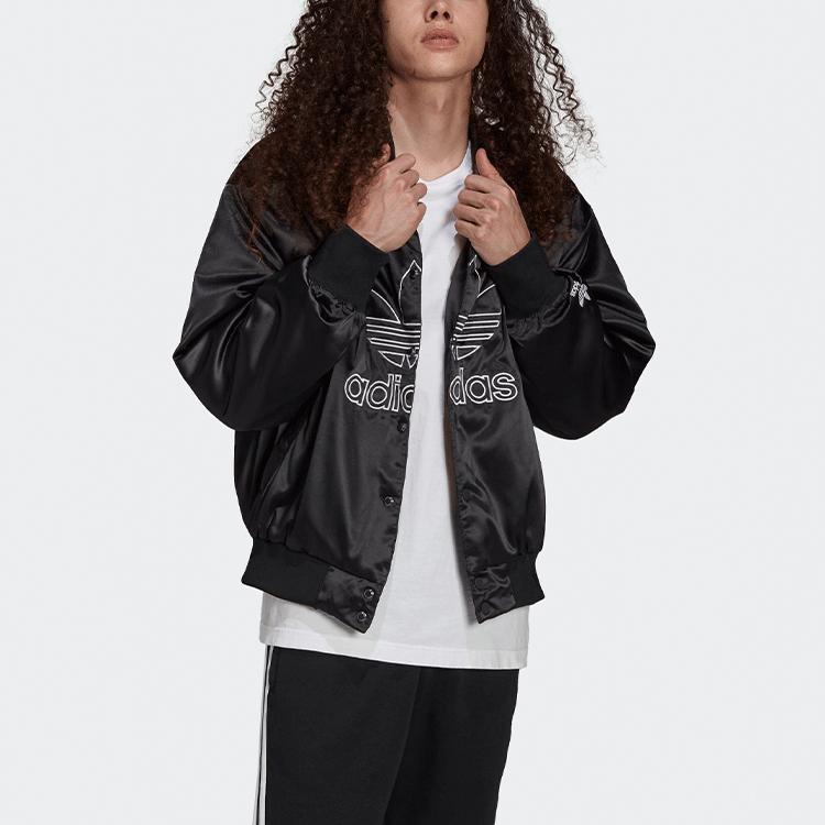 Adidas Jachetă sport din satin cu logo brodat Originals Trefoil Jachete pentru bărbați Negru H09165