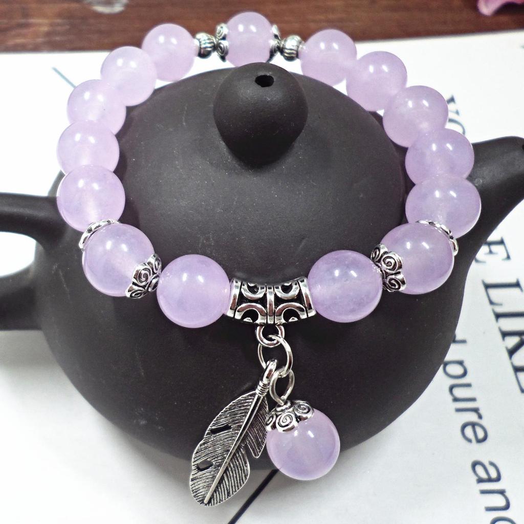 Ethnic Style Women's Chalcedony & Amethyst Crystal Beaded Bracelet