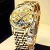 OLEVS Men's Automatic Skeleton Tourbillon Wristwatch Gold Night Glow Date Waterproof