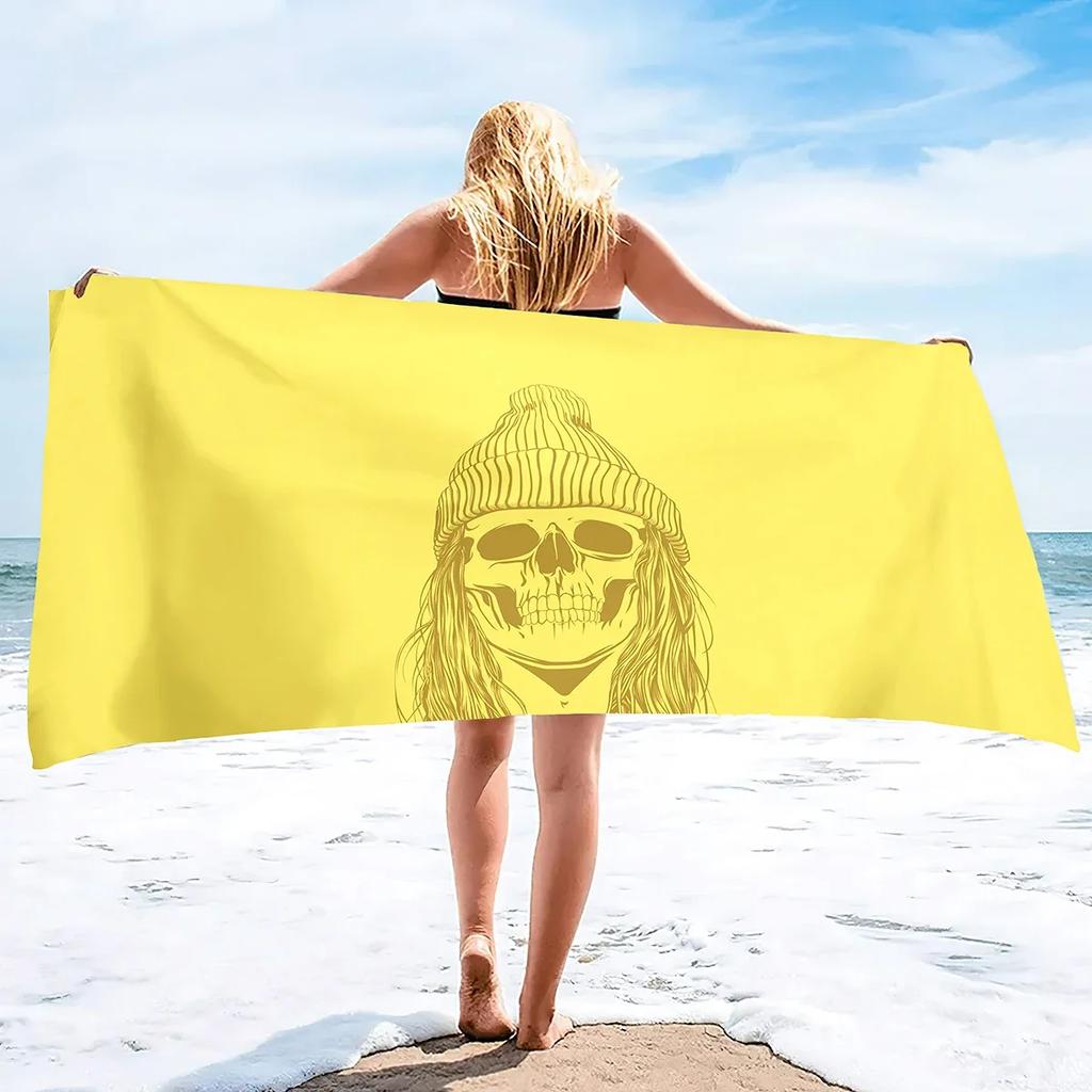 Skull Beach Towel Lightweight Terry Fabric Quick Dry Travel Absorbent Oversized Thin Towels for Pool Swimming Bath Camping