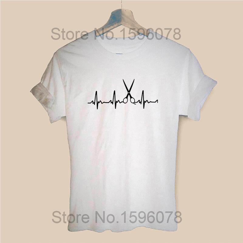 Barber Weapons T Shirt Women Short Sleeve O-Neck Cotton Heartbeat of Hairdresser T-shirt Girls Woman Scissors Clothing Tops