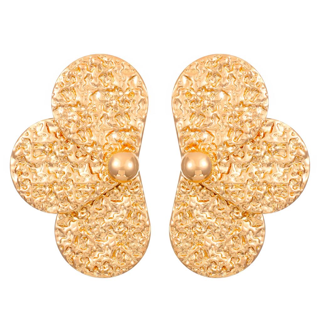 Women's Modern Trend Exaggerated Personality Stud Earrings High End Metal Wrinkled Texture Irregular Geometry Fashion Zircon