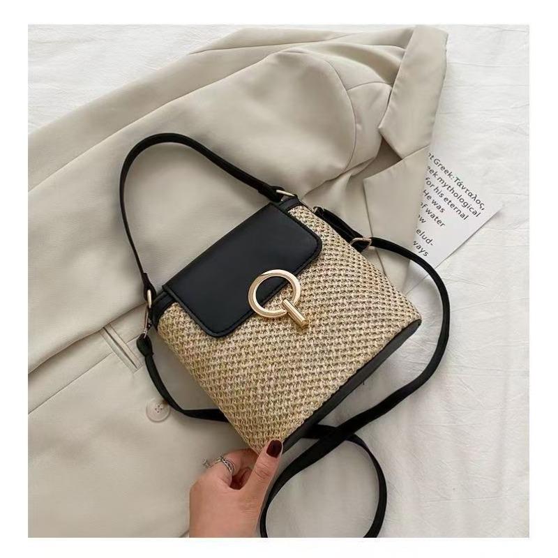 

Летняя новая соломенная плетеная сумка Cross, женская ручная сумка, плетеная праздничная модная сумка-ведро чёрный