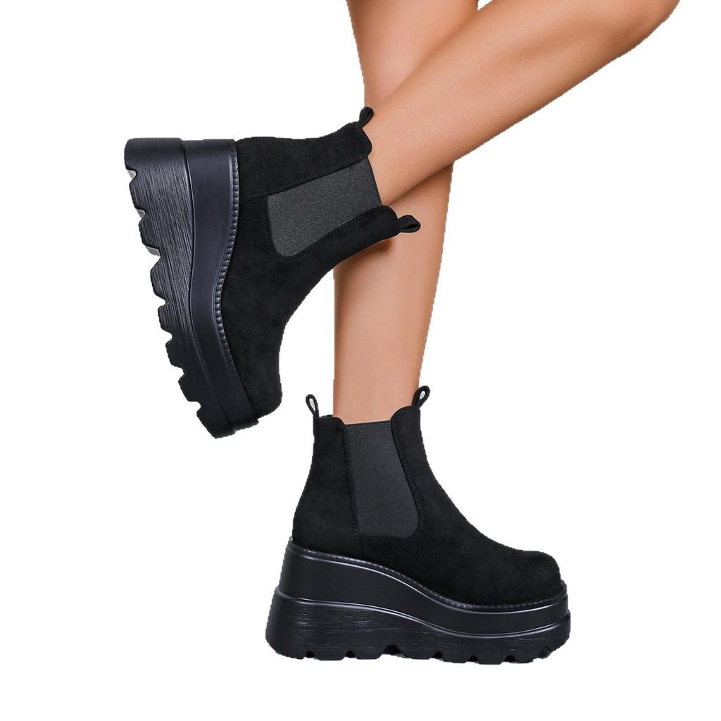 Winter suede wedge short boots women's thick-soled large-size small muffin sleeve fashion boots 43