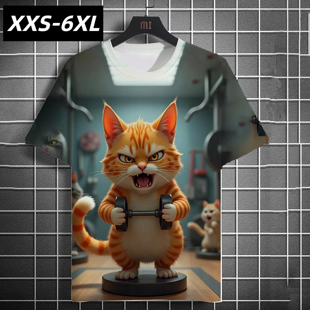 

XXS-6XL Большие размеры Веселая мужская футболка с принтом кота Топы с коротким рукавом Футболки Летняя мужская одежда Уличная повседневная Веселая футболка с изображением животных 6XL
