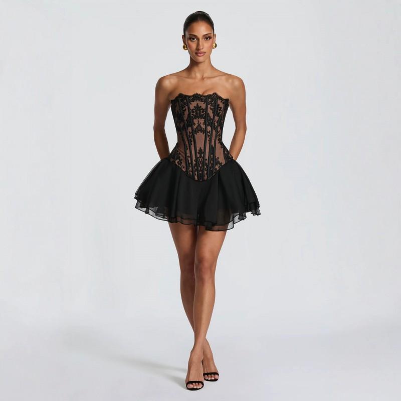 Lace Corset Mini Dress 2-Piece Set Sleeveless Casual Women