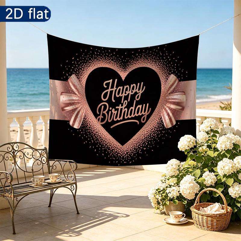 Birthday Rose Gifts Heart Party Backdrop, Polyester Banner for Wall Decor & Photo Props