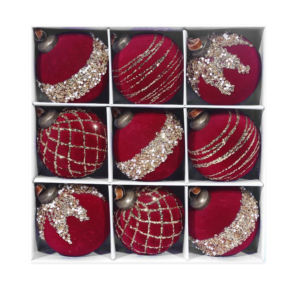 Painted Plastic Christmas Tree Ornaments Set - 8cm Balls Available in 9pcs or 12pcs