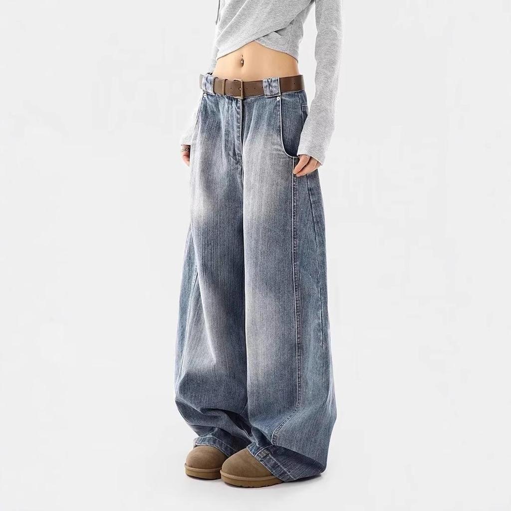 Herbst/Winter Damen Retro Gewaschene Distressed Loose Wide Leg Jeans