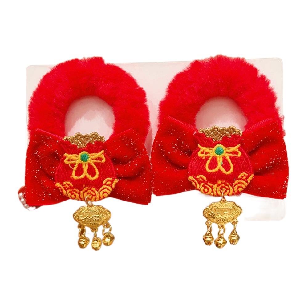Tangpak Nieuwjaar Haar Touw Rode Paardenstaart Houder Rode Strik Haar Ring Hanfu Hoofddeksel