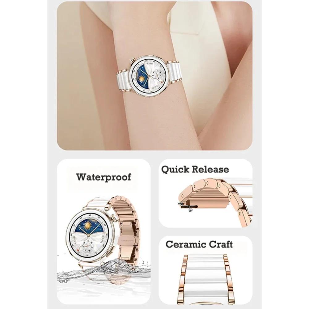 18mm Keramický řemínek pro Huawei Watch GT5/4 41mm/GT5 Pro Watch5 42mm Jemný náramek Kovový náramek k hodinkám Příslušenství pro Huawei Watch GT5 GT4