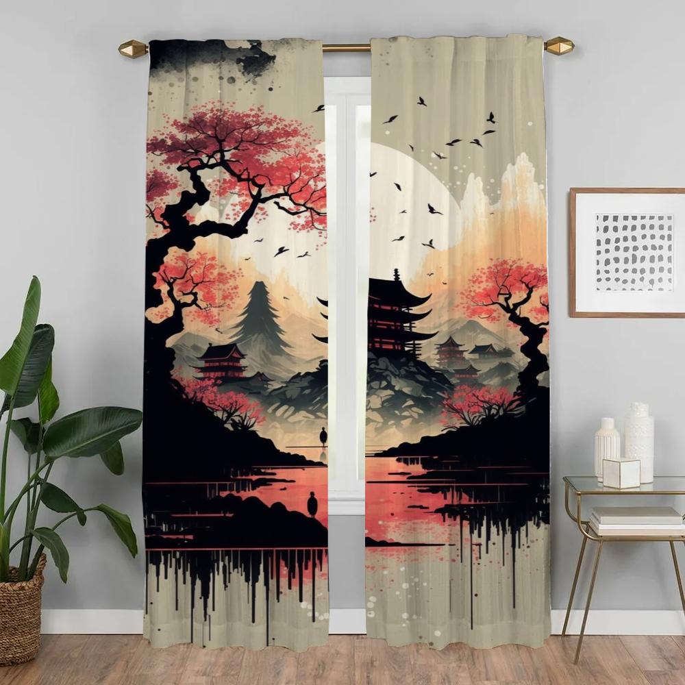 Perdele moderne în stil japonez pentru living, perdea pentru fereastră, perdele interioare pentru casă, 2 piese, decorațiuni de Halloween, partiție