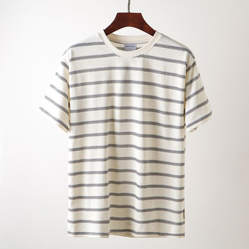American vintage round Neck Knitted Stripes Short sleeve T-shirt Men's Summer Base Foreign Trade Export to Domestic Sales Men's T-shirt
