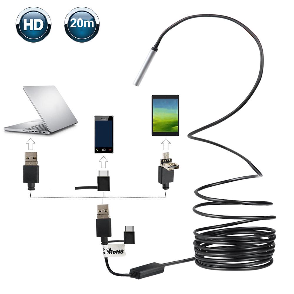 3-in-1 USB2.0 Micro USB Typ-C Endoskop-Inspektion Endoskopkamera HD 5,5 mm integriert 6 einstellbar