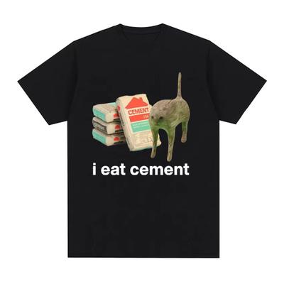 Je mange du ciment Chat maudit T-shirt mème drôle pour femmes hommes été décontracté manches courtes T-shirts mâle surdimensionné coton T-shirt hauts