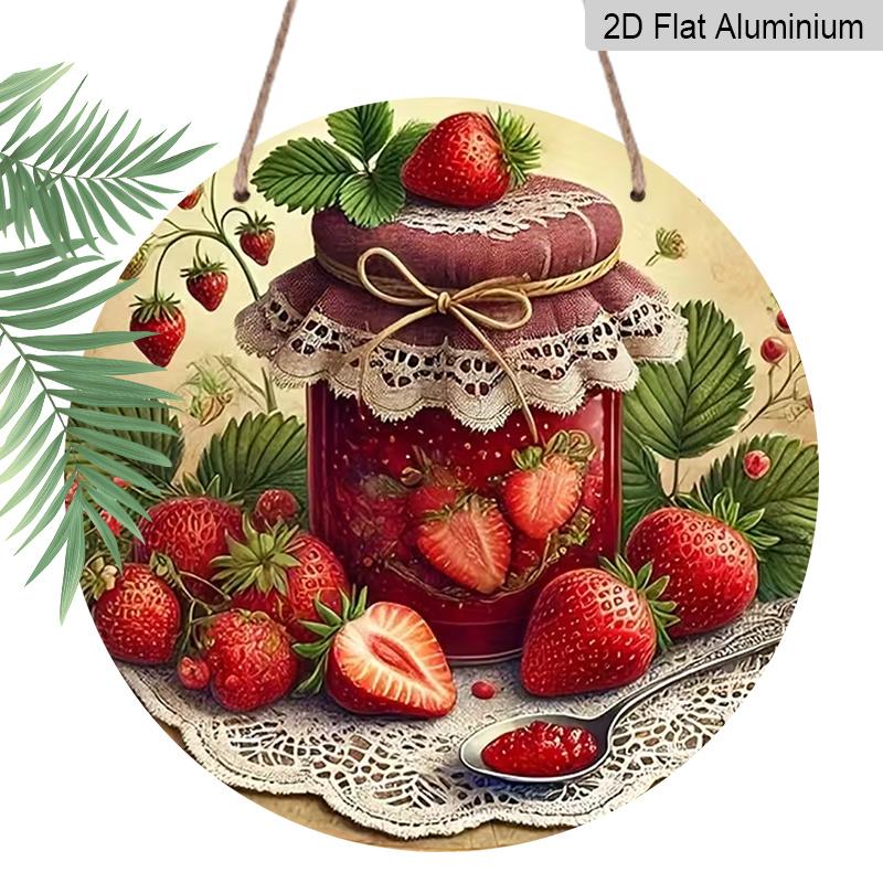2D Flat Aluminum 7.87 Inch X 7.87 Inch Strawberry and Jam Style Wall Hanging. Suitable for Living Rooms, Kitchens, Bars, Cafes, Clubs, Porches