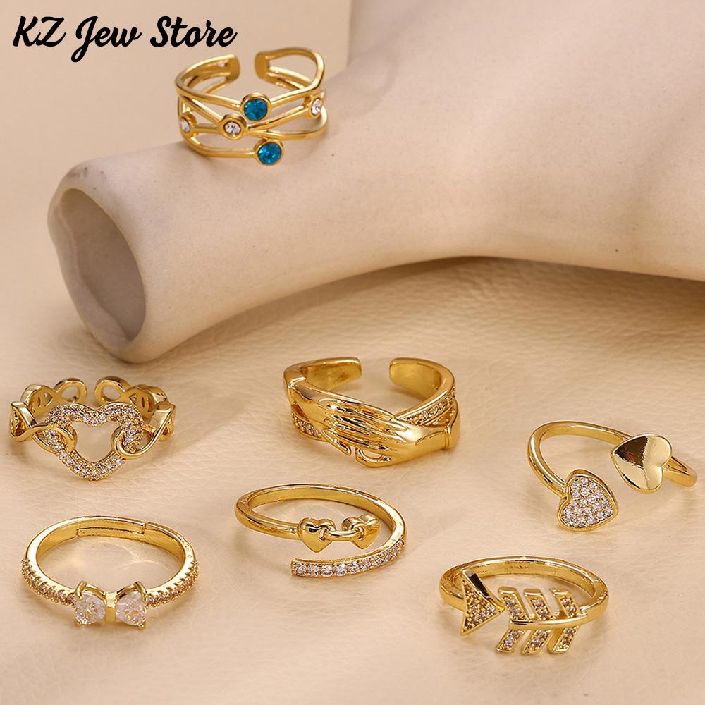 Hollow Out Heart Zircon Anillos Valentine's Day Proposal Gold Color Stainless Steel Rings Party Wedding Elegant Jewelry Her Gift