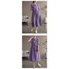 2025 Summer Washed Cotton Dress - Embroidered Midi Dress with Drawstring, Slim Fit Short Sleeve Linen Blend Dress, Boho Chic Casual Women's Outfit