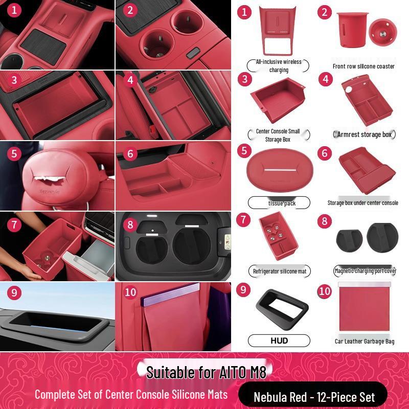 AITO M8 Center Console Cup Holder Wireless Charger & Armrest Storage Silicone Car Interior Decor.