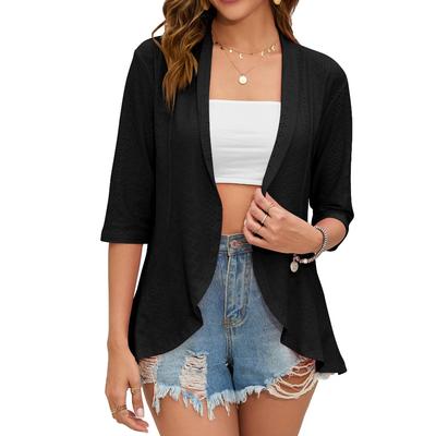 Giacca Cardigan Monocolore Nuova Estiva con Maniche a Tre Quarti e Bordo Arricciato Top per Donna