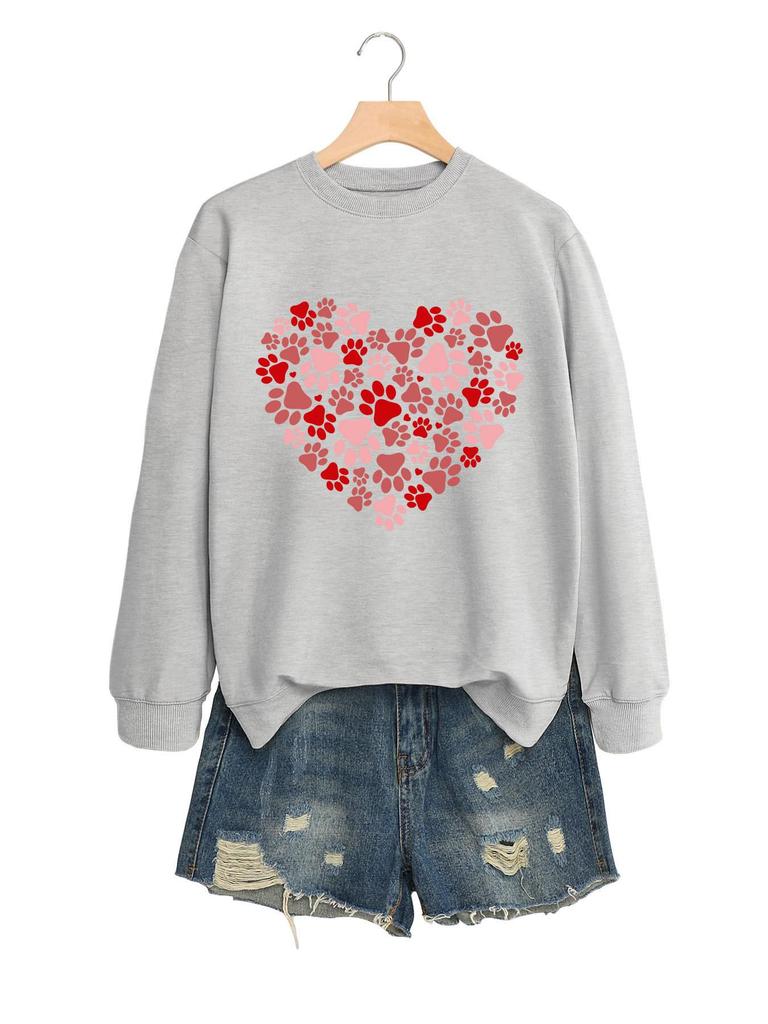 Heart Dog Print Women's Casual Fashion Round Neck Long Sleeve Hoodie for Autumn/Winter