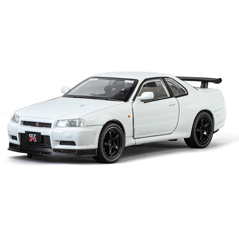 

1/32 Nissan GTR R34 Skyline Уличная Версия Суперкар Литая Модель Машины Сплав Металл Салон Автомобиля Аксессуары Украшение Автомобили Мальчик белый