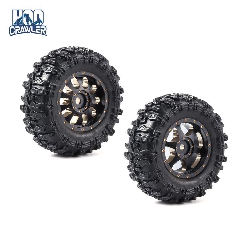 1/30 RC Crawler Black 0.7" Coating Brass Wheel Rim Hub with Tires Offset  for AXIAL SCX30 Jeep Wrangler JLU Ford Bronco