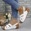 Women's Plus Size Euro American Wedge Sandals Solid Color Fish-Mouth Buckle
