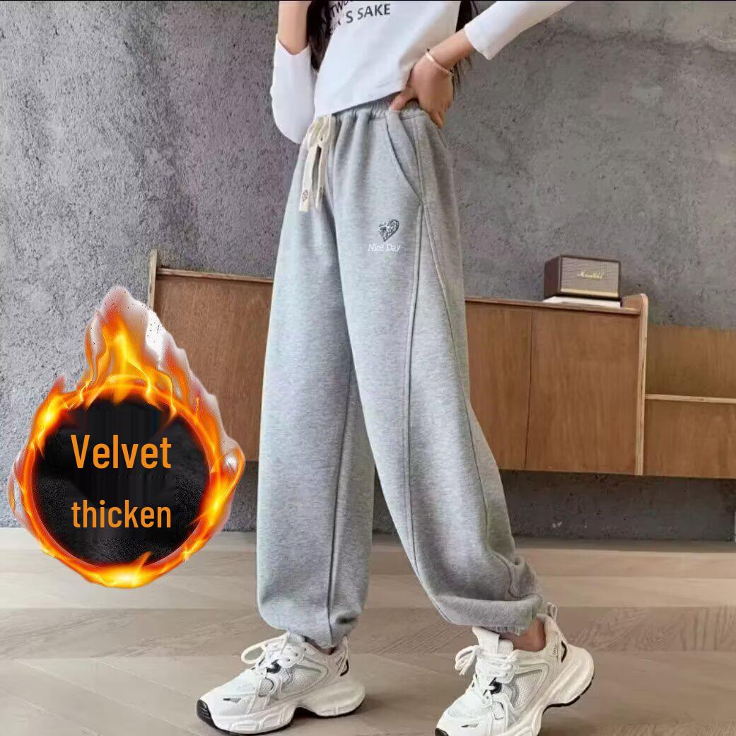 

Girls Quick-Dry Fleece-Lined Slim-Fit Wide-Leg Pants for Spring & Autumn 2025 150 світло-сірий колір