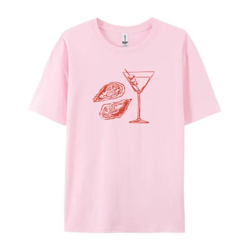Martini Oyster Print 90s Retro Graphic Tees Women Grunge Streetwear T-Shirts Cocktail Food Shirt Vintage Y2k Aesthetic Clothes