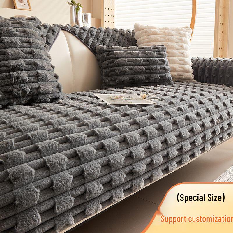 Exclusive Plush Rabbit Fur Sofa Cushion: Autumn/Winter Non-Slip Thickened Seat Cover
