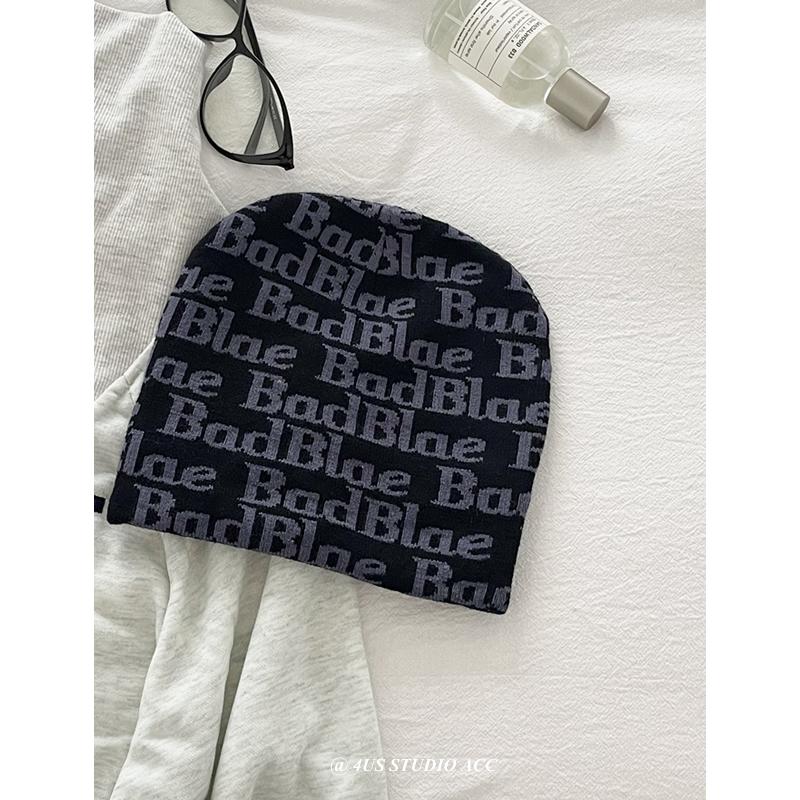 Niche street trendy brand personalized letter wool hat women's versatile pullover cold hat knitted melon fur hat men