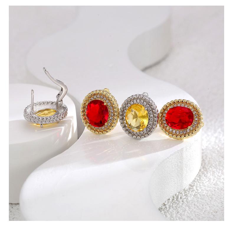 Elegant Retro Color Treasure Zircon Oval Ear Cuffs