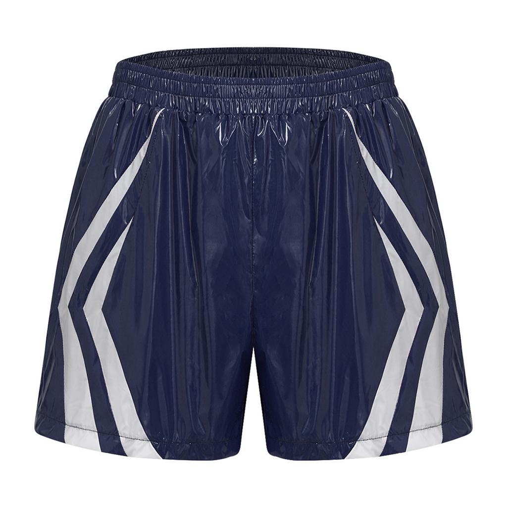 Mens Waterproof Swim Trunks Pockets Color Blocking Stripes Elastic Waistband Athletic Bottoms